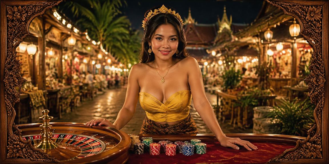Model di meja roulette kasino premium dengan pencahayaan elegan dan suasana malam yang mewah